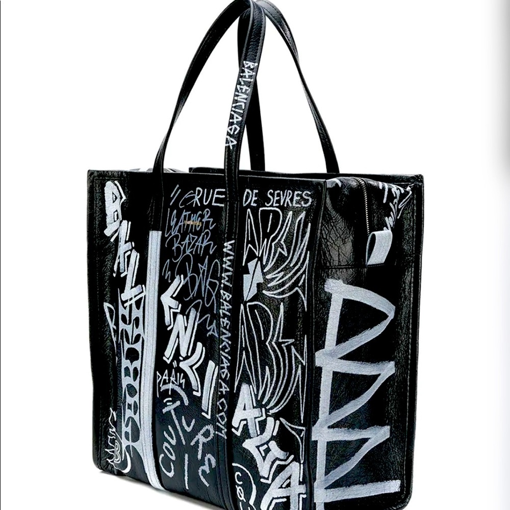 Balenciaga Crushed Leather Graffiti Large Tote